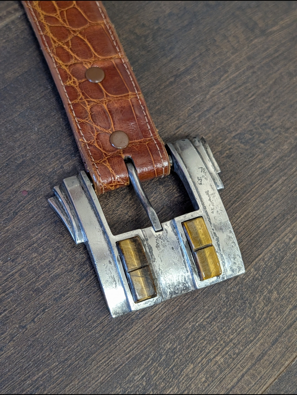 Sterling Silver Tigers Eye Gemstone LARGE heavy Buckle Alligator Buckle Belt
